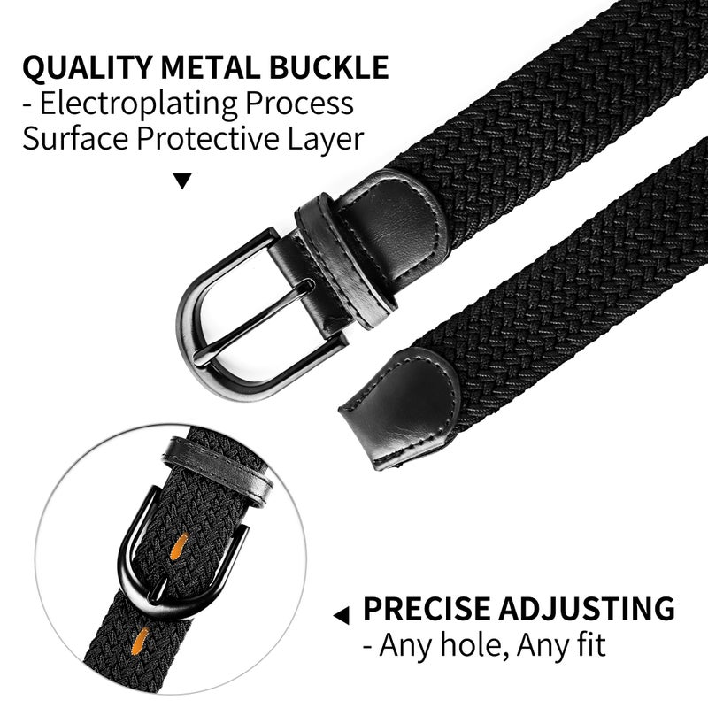 Mile High Life | Braided Stretch Elastic Belts | Pin Oval Solid Black Belt Buckle | PU Loop End Tip Men/Women/Junior - Image 3